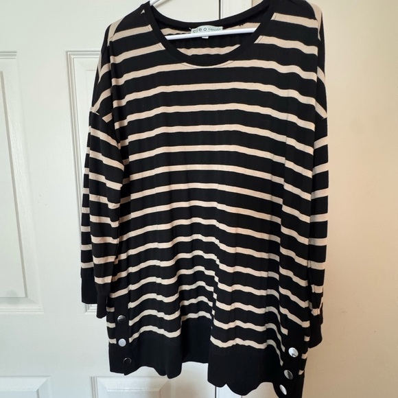 cleo Tops - Cleo Black and Tan Striped Top